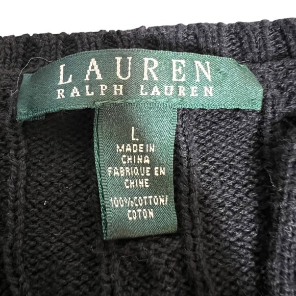 LRL Black Cable Knit Sweater Fisherman Preppy Academia Money Ivy League Large - Picture 3 of 8